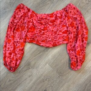 Free people- Floral Red and Pink Women's long sleeve crop Top- size small